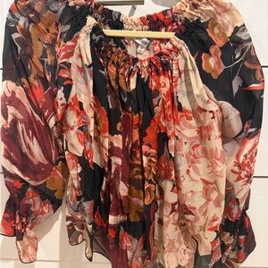 Elizabeth and James Black, Red & Cream Floral Off-Shoulder Blouse